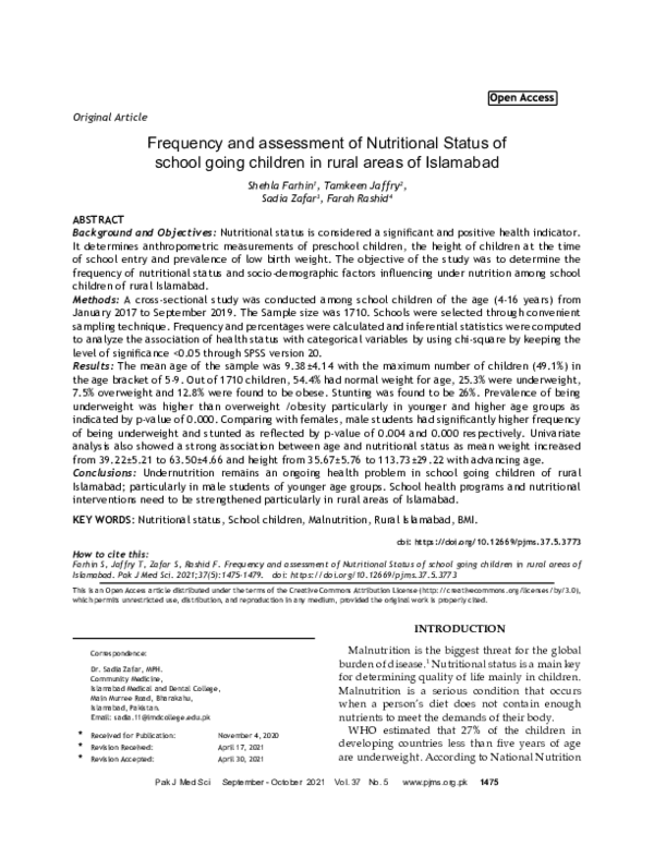 (PDF) Frequency and assessment of Nutritional Status of school going ...