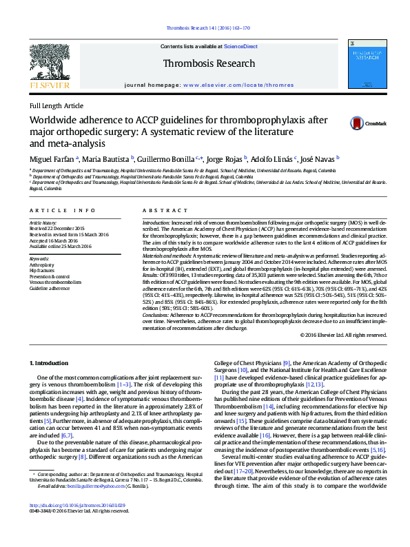 (PDF) Worldwide adherence to ACCP guidelines for thromboprophylaxis ...