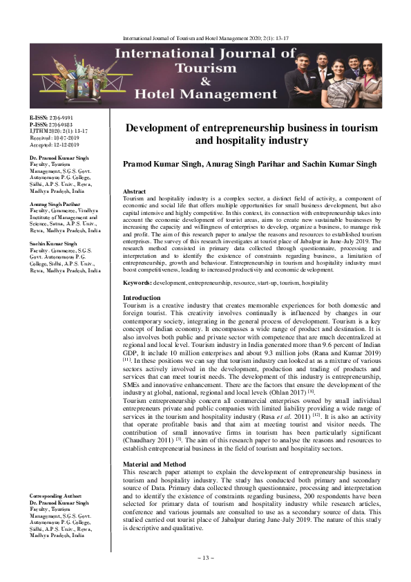 (PDF) Development of entrepreneurship business in tourism and ...