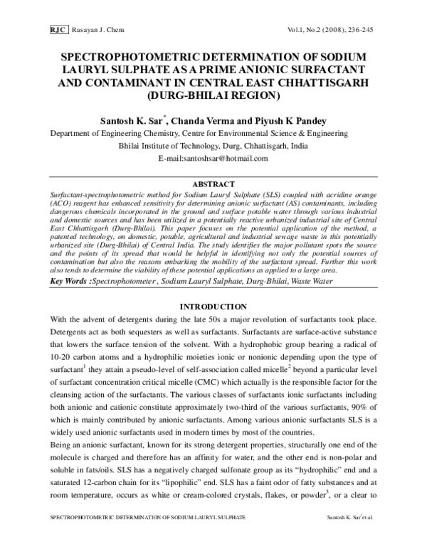 (PDF) Spectrophotometric Determination of Sodium Lauryl Sulphate as a ...