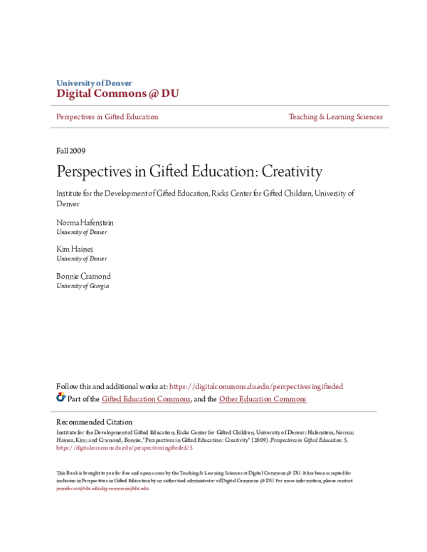(PDF) Perspectives in Gifted Education: Creativity