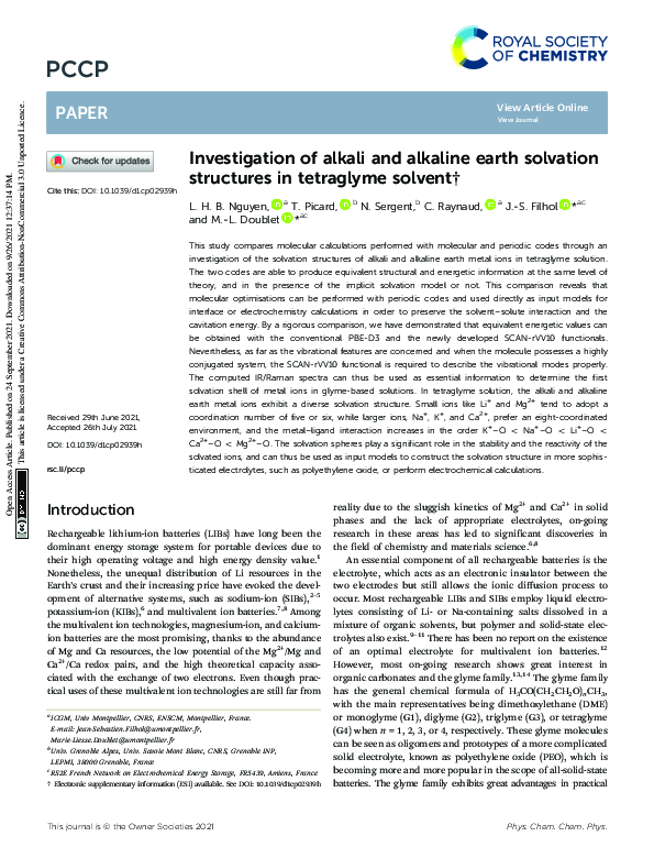 (PDF) Investigation of alkali and alkaline earth solvation structures ...
