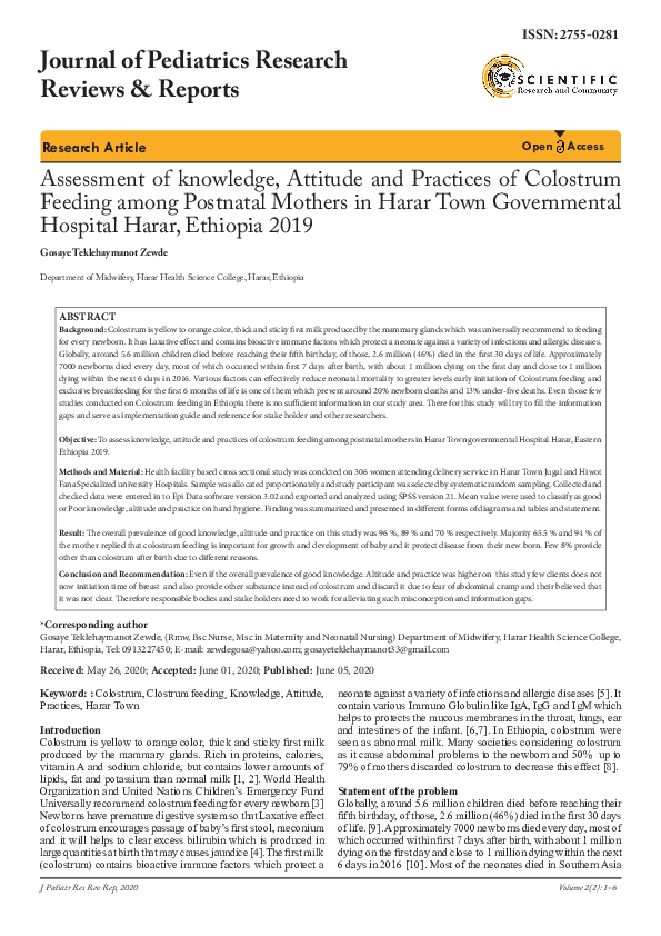 (PDF) Assessment of knowledge, Attitude and Practices of Colostrum ...