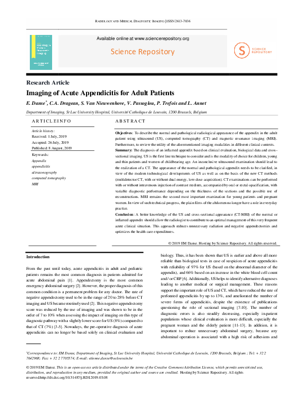 (PDF) Imaging of Acute Appendicitis for Adult Patients