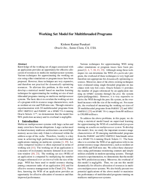 (PDF) Working Set Model for Multithreaded Programs