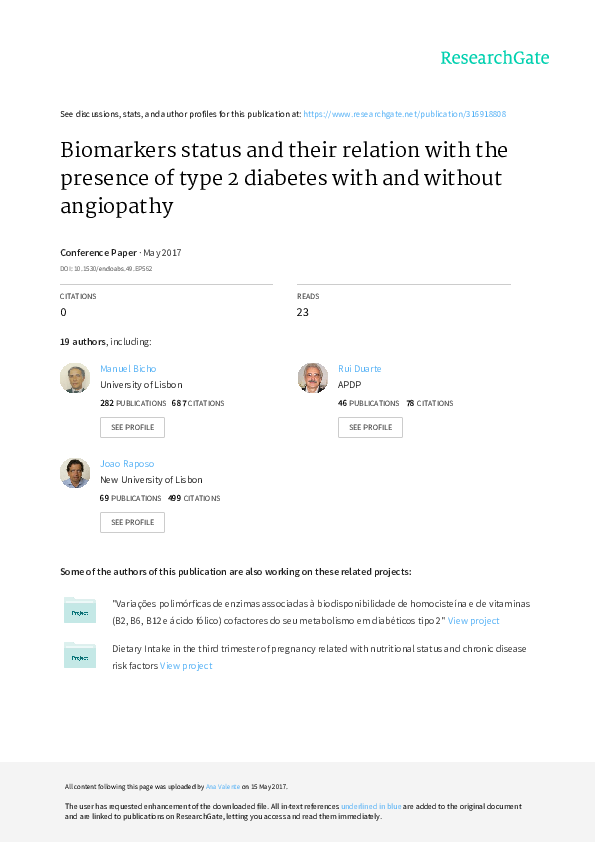 (PDF) Biomarkers status and their relation with the presence of type 2 ...