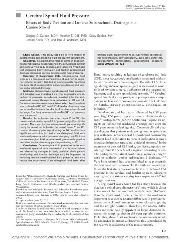 (PDF) Cerebral Spinal Fluid Pressure