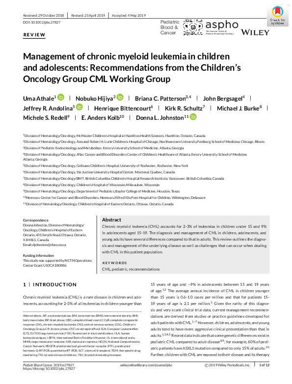 (PDF) Management of chronic myeloid leukemia in children and ...