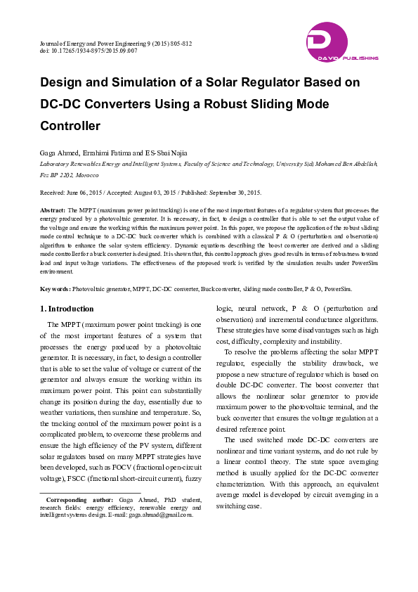 (PDF) Design and Simulation of a Solar Regulator Based on DC-DC ...