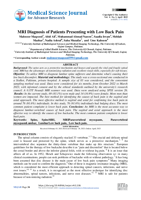 (PDF) MRI Diagnosis of Patients Presenting with Low Back Pain