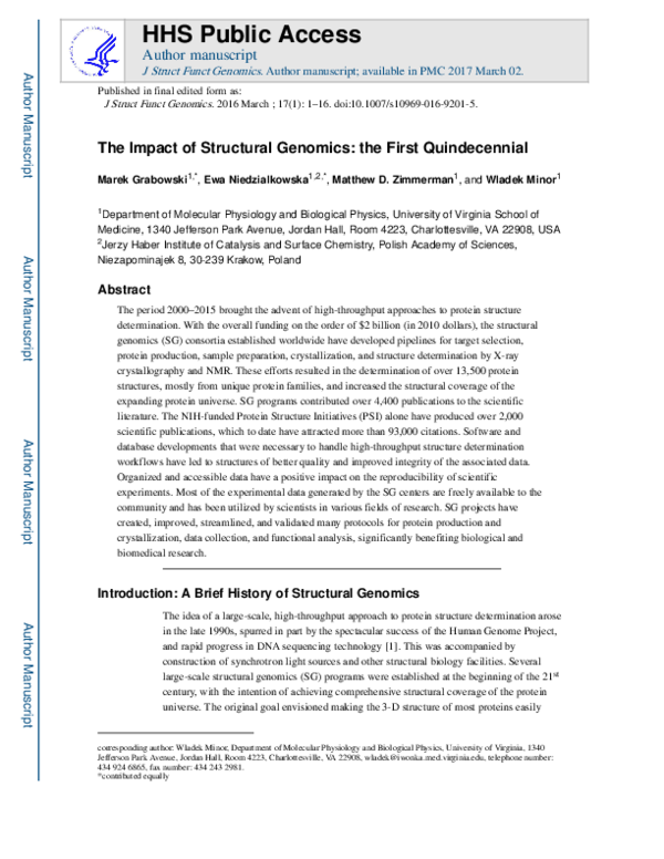 (PDF) The impact of structural genomics: the first quindecennial