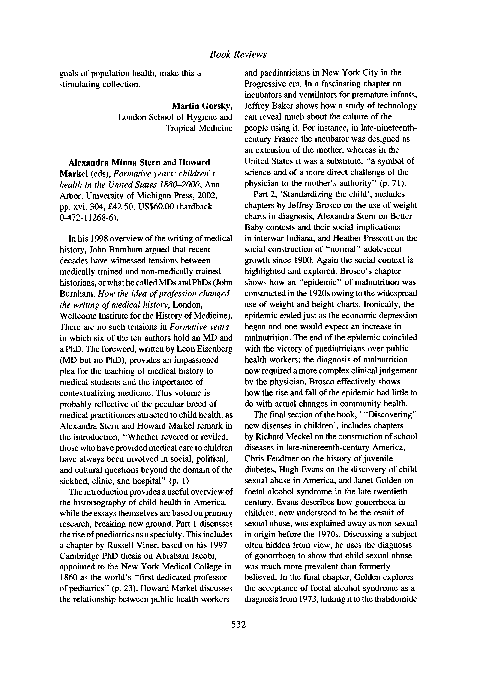 Alexandra Minna Stern and Howard Markel (eds), Formative years: children's health in the United States 1880-2000: children's health in the United States 1880-2000