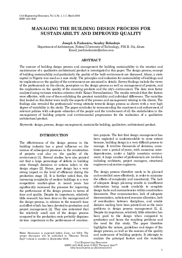 (PDF) Managing the Building Design Process for Sustainabilty and ...