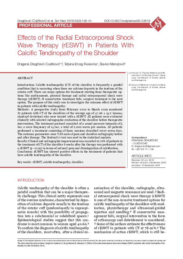 (PDF) Effects of the radial extracorporeal shock wave therapy (rESWT ...