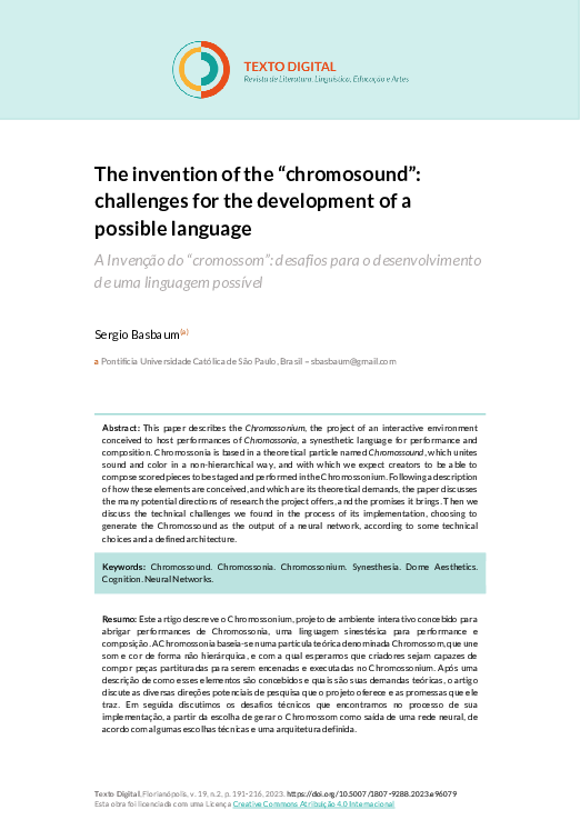 (PDF) Basbaum Sergio 2023 The invention of the chromosound challenges ...