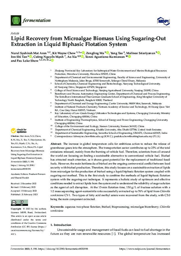 (PDF) Lipid Recovery from Microalgae Biomass Using SugaringOut Extraction in Liquid Biphasic