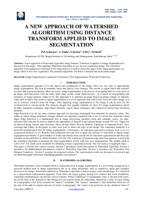 (PDF) A new Approach Of Watershed Algorithm Using Distance Transform ...