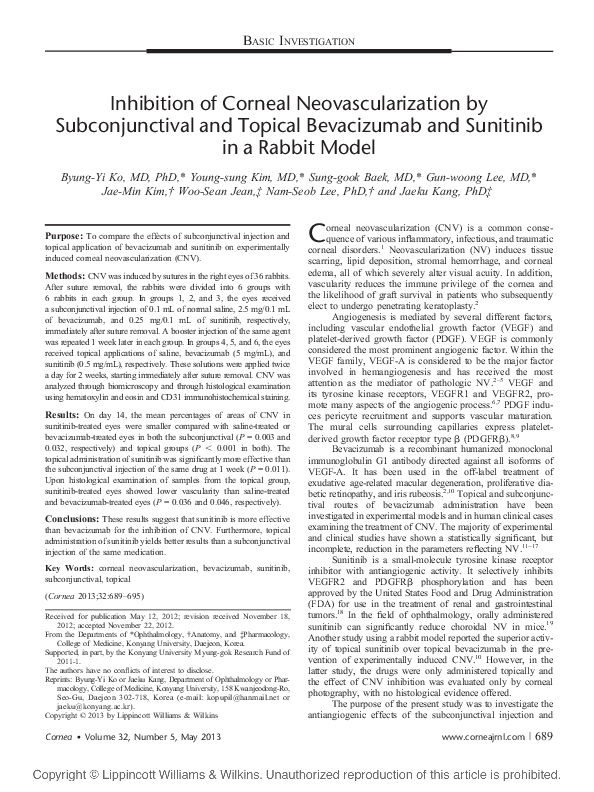 (PDF) Inhibition of Corneal Neovascularization by Subconjunctival and ...