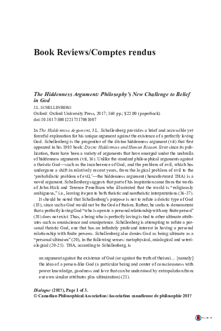 (PDF) The Hiddenness Argument: Philosophy’s New Challenge to Belief in ...