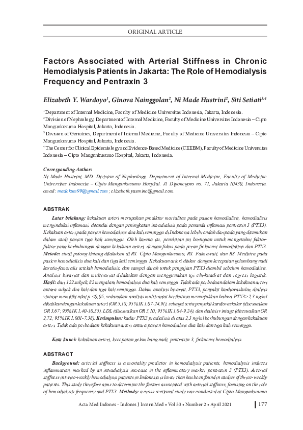 (PDF) Factors Associated with Arterial Stiffness in Chronic ...