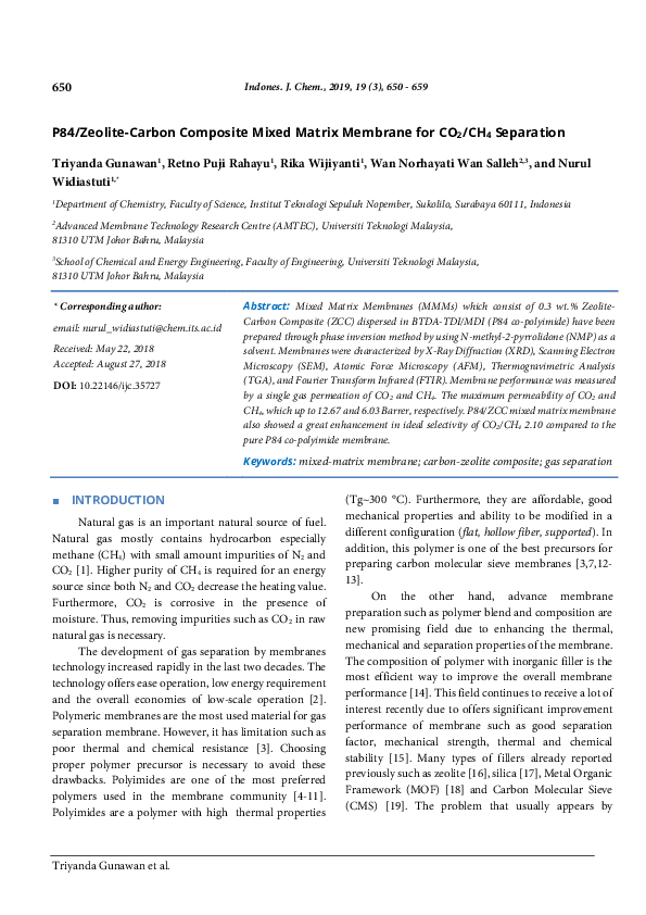 (PDF) P84/Zeolite-Carbon Composite Mixed Matrix Membrane for CO2/CH4 ...