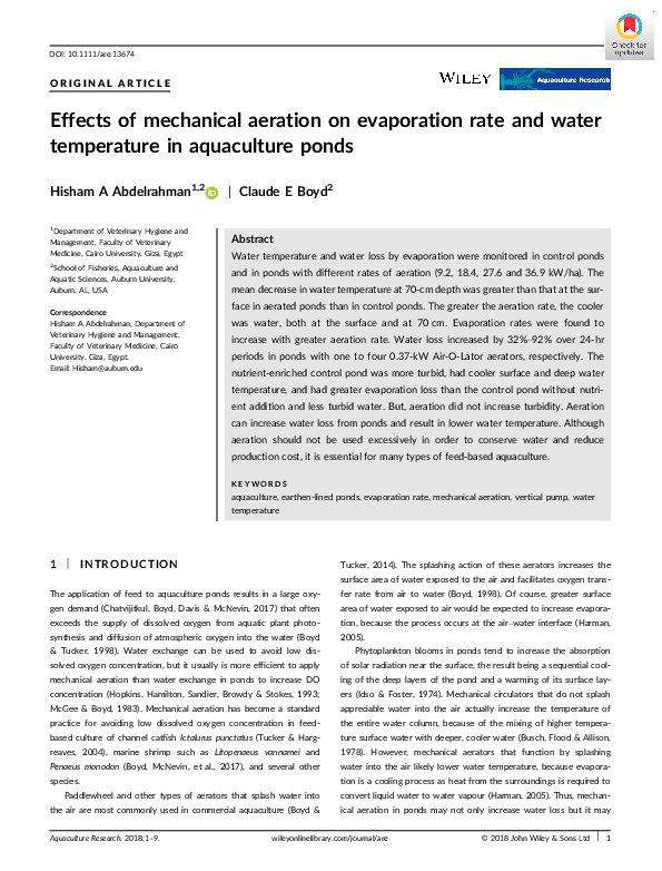(PDF) Effects of mechanical aeration on evaporation rate and water ...