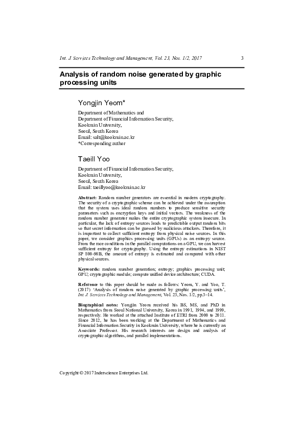(PDF) Analysis of random noise generated by graphic processing units
