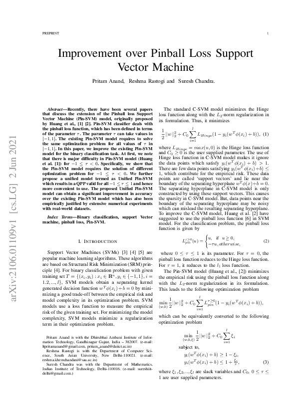 (PDF) Improvement over Pinball Loss Support Vector Machine
