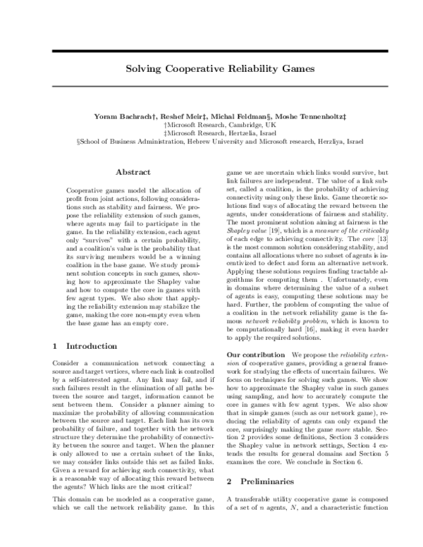 (PDF) Solving cooperative reliability games