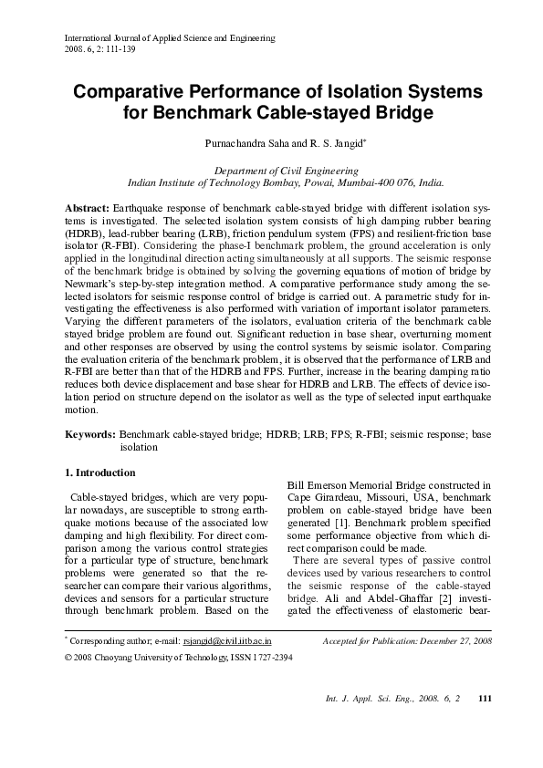 (PDF) Comparative Performance of Isolation Systems for Benchmark Cable ...