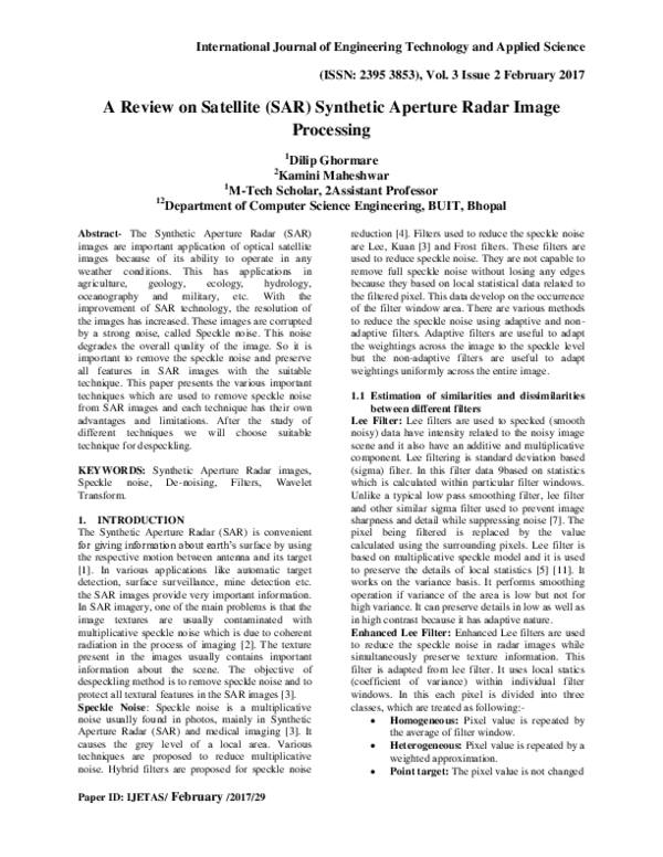 (PDF) A Review on Satellite (SAR) Synthetic Aperture Radar Image Processing