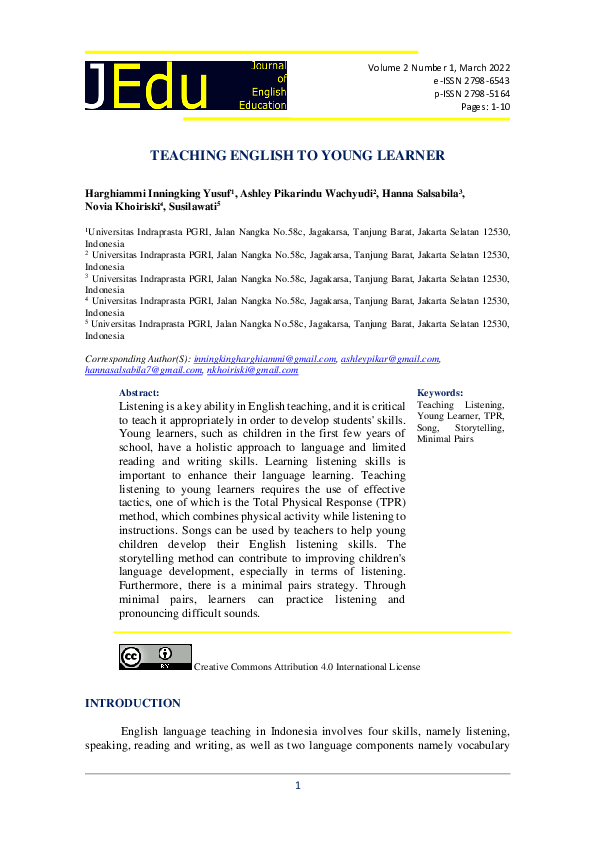 (PDF) TEACHING ENGLISH TO YOUNG LEARNER