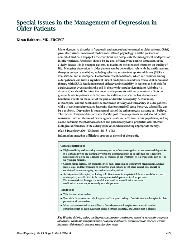 (PDF) Special issues in the management of depression in older patients