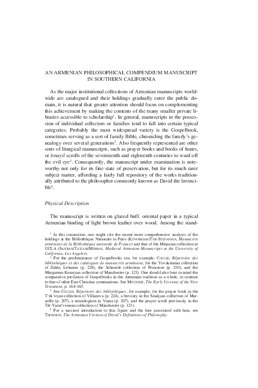 (PDF) An Armenian Philosophical Compendium Manuscript in Southern ...