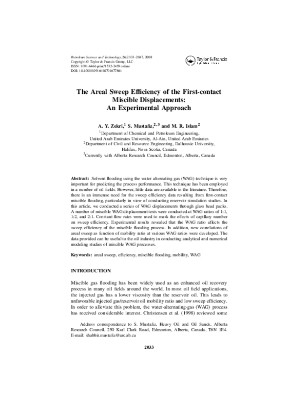 (PDF) The Areal Sweep Efficiency of the First-contact Miscible ...