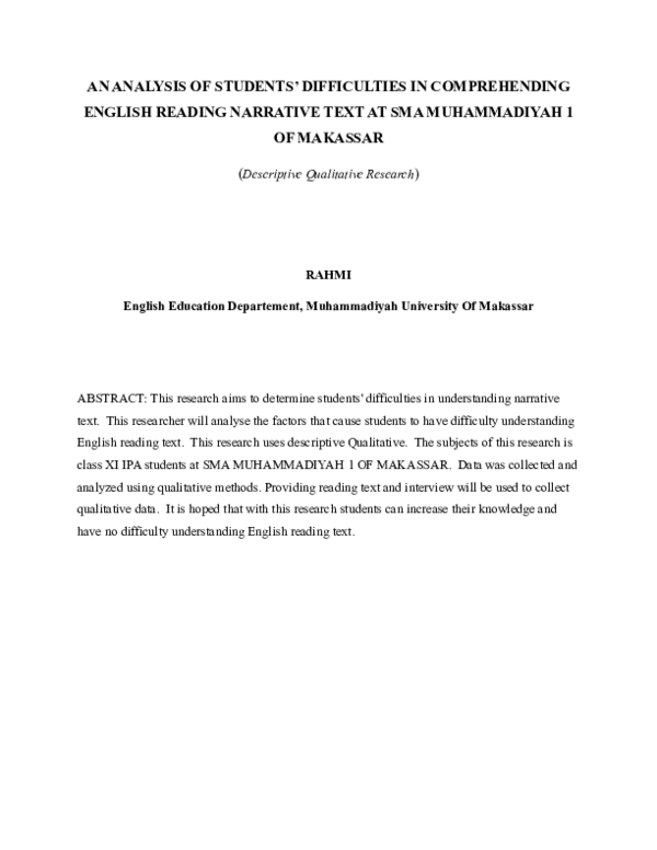 (DOC) AN ANALYSIS OF STUDENTS' DIFFICULTIES IN COMPREHENDING ENGLISH ...