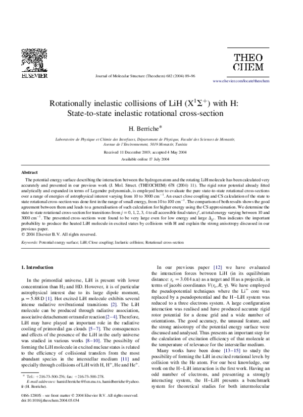 (PDF) Rotationally inelastic collisions of LiH (X1Σ+) with H: State-to ...