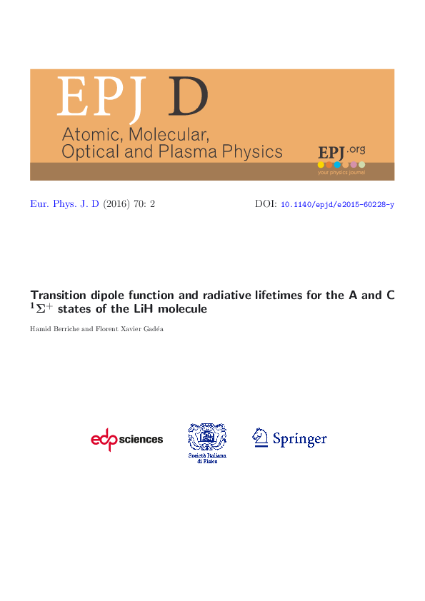 (PDF) Transition dipole function and radiative lifetimes for the A and ...