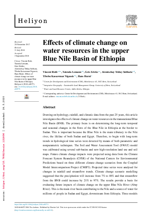 (PDF) Effects of climate change on water resources in the upper Blue ...