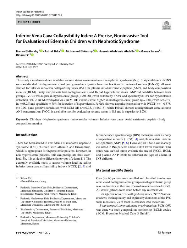 (PDF) Inferior Vena Cava Collapsibility Index: A Precise, Noninvasive ...