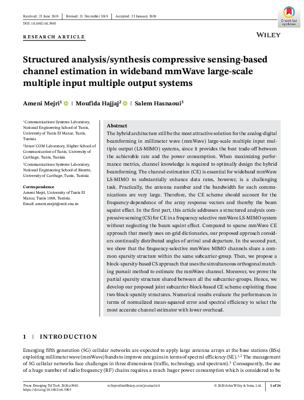 (PDF) Structured analysis/synthesis compressive sensing‐based channel ...