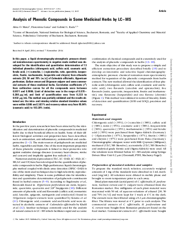 (PDF) Analysis of Phenolic Compounds in Some Medicinal Herbs by LC-MS