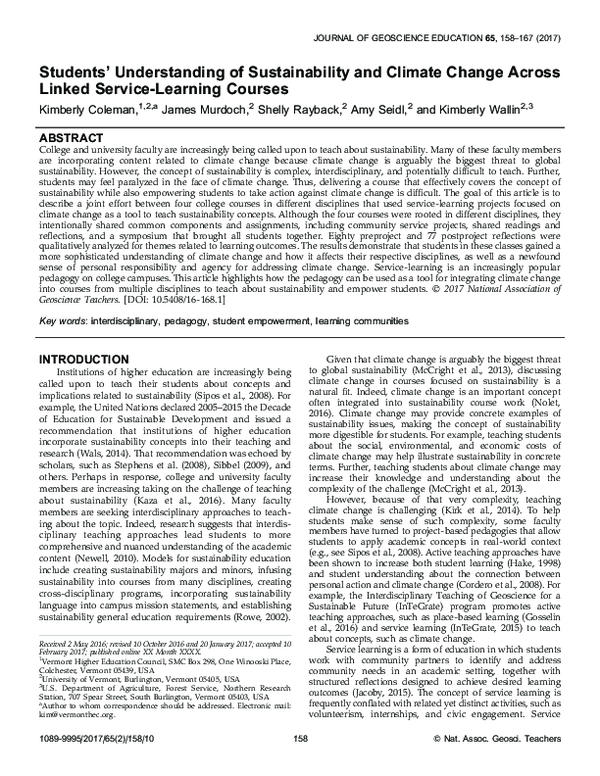 (PDF) Students' Understanding of Sustainability and Climate Change ...