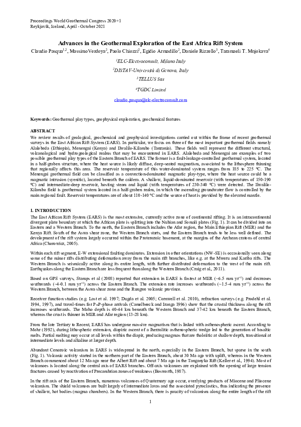 (PDF) Advances in the Geothermal Exploration of the East Africa Rift System