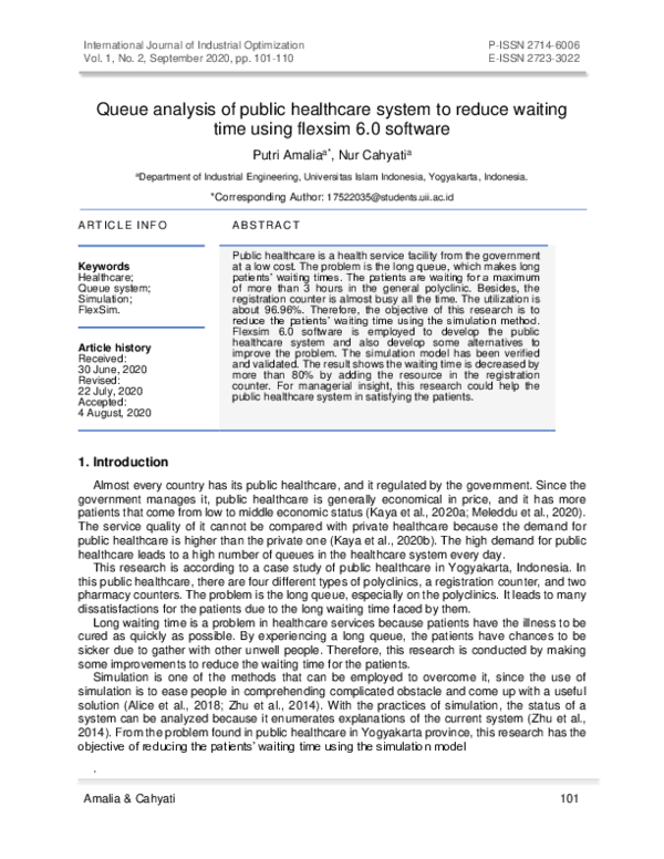 (PDF) Queue analysis of public healthcare system to reduce waiting time ...