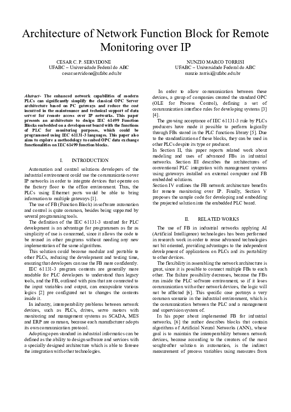 (PDF) Architecture of network function block for remote monitoring over IP