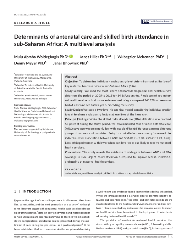 (PDF) Determinants of antenatal care and skilled birth attendance in ...