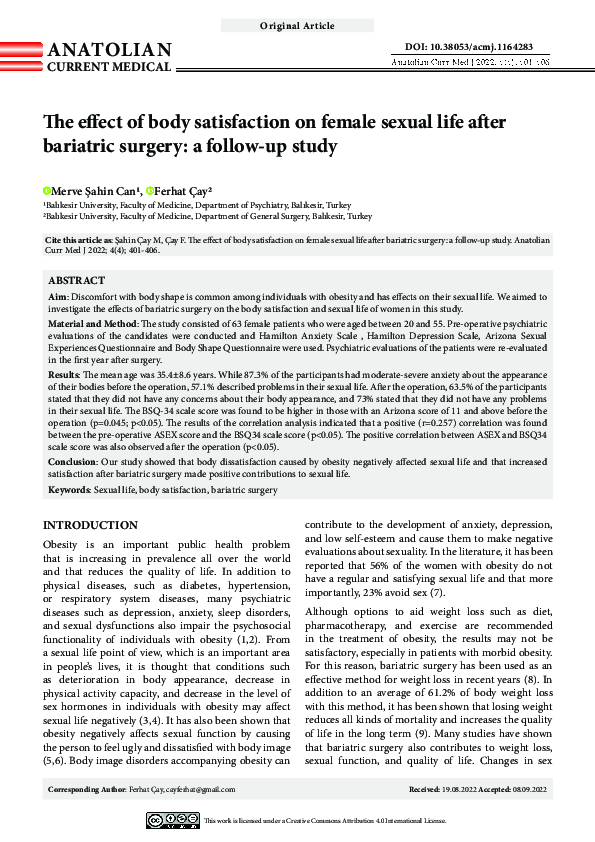 (PDF) The effect of body satisfaction on female sexual life after ...