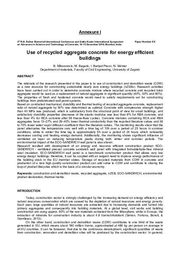 (PDF) Use of recycled aggregate concrete for energy efficient buildings