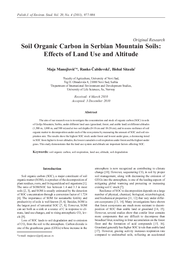 (PDF) Soil Organic Carbon in Serbian Mountain Soils: Effects of Land ...